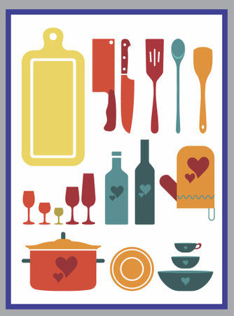 Kitchen utensils and utensils. Vector illustration.のイラスト素材