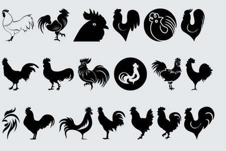 Rooster icons set. Vector illustration. Black silhouettes of roosters.のイラスト素材