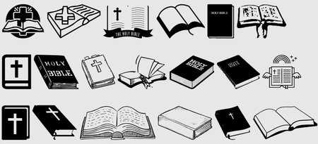 Set of black and white icons of the holy bible. Vector illustrationのイラスト素材