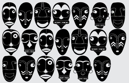 Set of masks with different emotions and facial expressions. Vector illustration.のイラスト素材