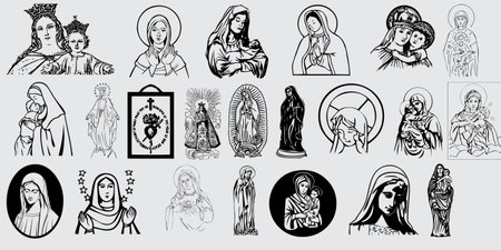 Set of icons of jesus christ in different poses. Vector illustrationのイラスト素材