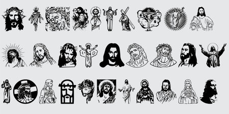 Vector set of hand drawn illustrations of Jesusoseph, Joseph, Jesus Christand Joseph.のイラスト素材