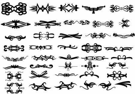 Vector set of calligraphic design elements and page decoration. Black and whiteのイラスト素材