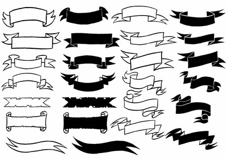 set of ribbons and banners in black and white, vector illustrationのイラスト素材