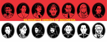 Vector set of portraits of men and women in black and white.のイラスト素材