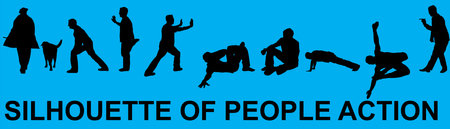 Silhouettes of people who perform different activities. Vector illustration.のイラスト素材