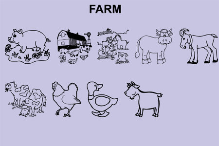 farm animals set, vector illustration, eps10, contains transparenciesのイラスト素材