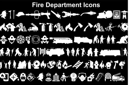 Fire department icons set. Vector illustration of 25 fire department icons for webのイラスト素材