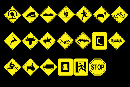 set of road signs on a black background. Vector illustration EPS10のイラスト素材