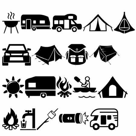 camping icons set on white background, vector illustration. EPS10のイラスト素材