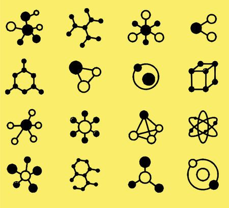 Molecule icons set. Vector illustration. Black on yellow background.のイラスト素材