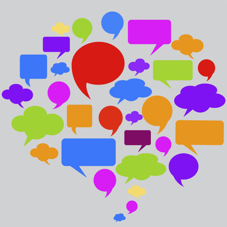 Speech bubbles. Colorful vector speech bubbles isolated on gray backgroundのイラスト素材