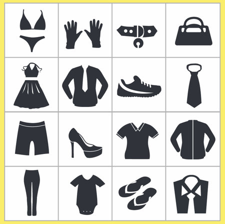 Set of icons on the theme of women's clothing and accessories.のイラスト素材