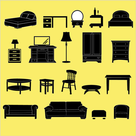 furniture icon set in black and yellow, vector illustration.のイラスト素材