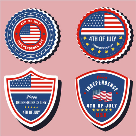 a set of colored labels with text and stars on a pink backgroundのイラスト素材