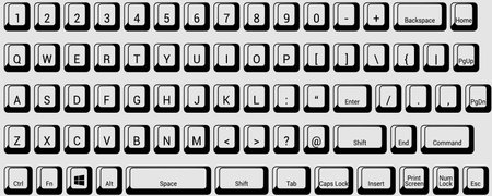 Computer keyboard buttons. Vector illustration. Isolated on white background.