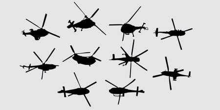 Helicopter icons set. Silhouette of helicopter vector illustrationのイラスト素材