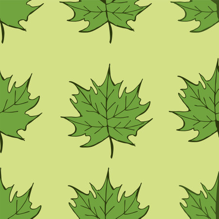 Seamless pattern with green maple leaves on a green background.のイラスト素材