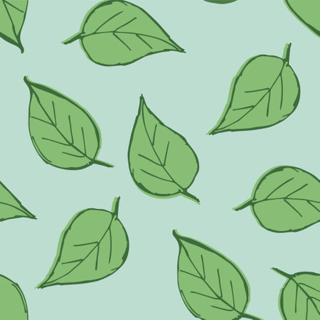 Seamless pattern with green leaves. Hand drawn vector illustration.のイラスト素材