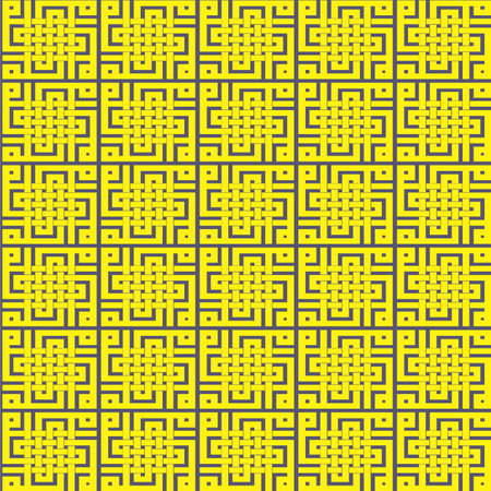 Seamless pattern of yellow and blue maze on a yellow backgroundのイラスト素材