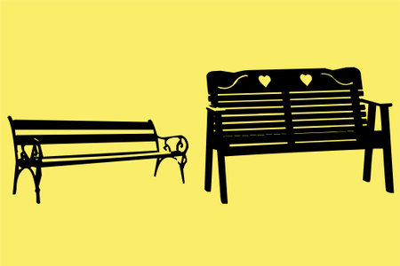 bench and chair on a yellow background in the style of a sketchのイラスト素材