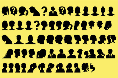 Silhouette of a set of people with different hairstyles.のイラスト素材