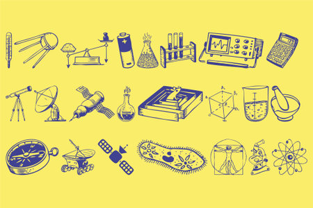 Set of science icons. Vector illustration in doodle style.のイラスト素材