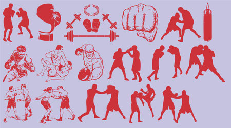Boxing Silhouettes - vector set of boxing silhouettes.のイラスト素材
