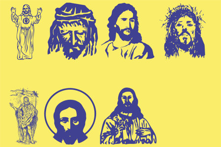 jesus christ, vector set of jesus christ iconsのイラスト素材