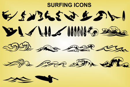 surfing icon set, vector illustration. Collection of surfer symbols.のイラスト素材