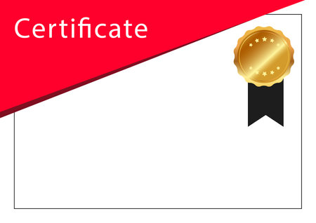 Certificate with gold seal and ribbon on red background. Vector illustrationのイラスト素材