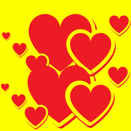 Red hearts on yellow background. Vector illustration for Valentine's Day.のイラスト素材