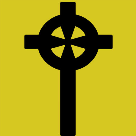 Cross icon. Christian symbol. Vector illustration on a yellow background.のイラスト素材