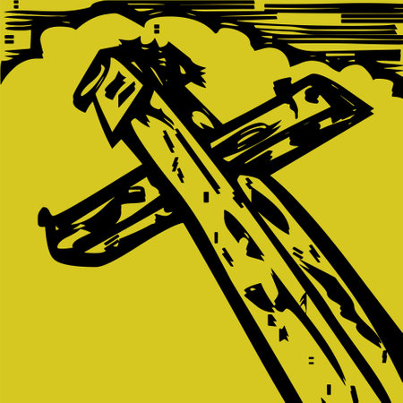 Cross on a yellow background in the style of pop art, vector illustrationのイラスト素材