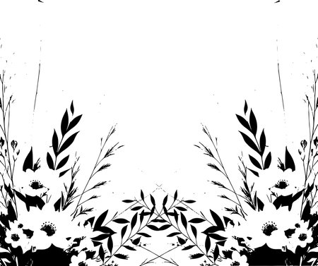 Floral background with flowers and grass. Black and white illustration.のイラスト素材