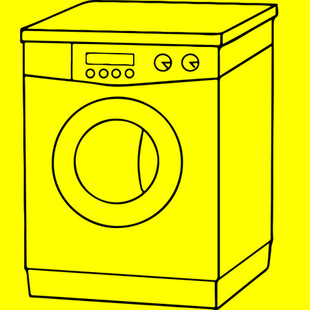 Washing machine on a yellow background. Vector illustration of a washing machine.のイラスト素材