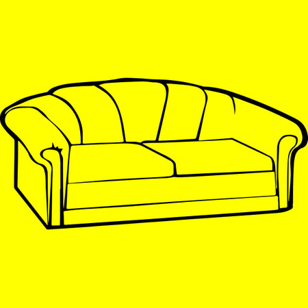 Sofa on a yellow background. Hand-drawn illustration.のイラスト素材