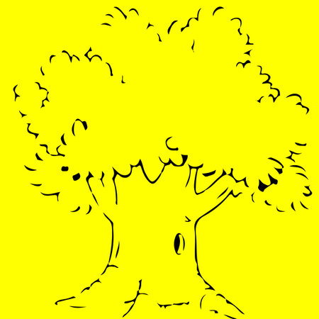 tree on a yellow background in the style of engraving.のイラスト素材