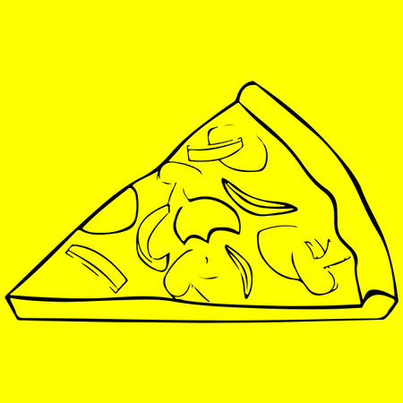 Pizza slice on a yellow background. Vector illustration of pizza.のイラスト素材