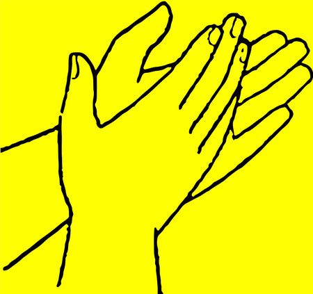 Human hands in prayer position on a yellow background. Vector illustration.のイラスト素材