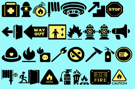 Fire safety icons set. Simple illustration of 25 fire safety icons for webのイラスト素材