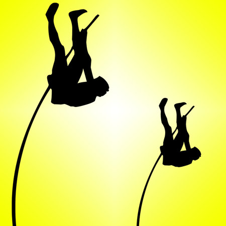 Silhouette of strong man on yellow background. Vector illustration.のイラスト素材