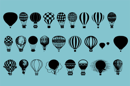 Hot air balloon icons set isolated on blue background. Vector illustration.のイラスト素材