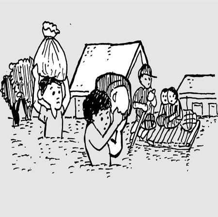 Ants in the garden. Black and white vector illustration for coloring book.のイラスト素材