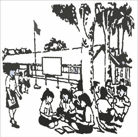 A group of people on the street. Hand-drawn illustration.のイラスト素材
