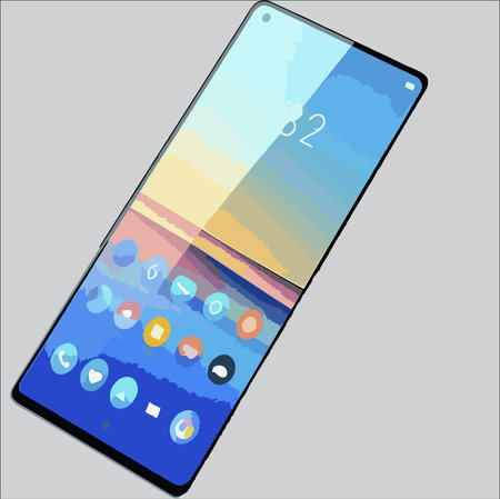 Smartphone with the image of the sea on the screen. Vector illustration