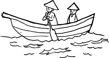 Fishermen in boat.Vector illustration ready for vinyl cutting.のイラスト素材