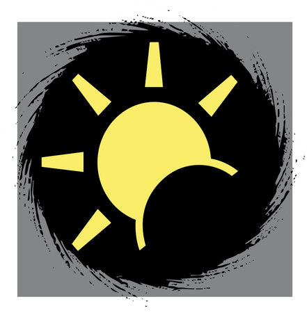Sun and cloud. Vector. Yellow icon on grunge brush background. Isolated.のイラスト素材