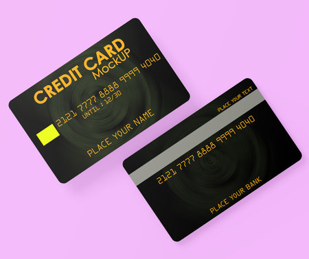 Illustration of a credit card on a pink background with space for textの写真素材