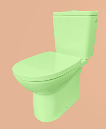 Green toilet bowl isolated on pastel background. 3d rendering.の写真素材
